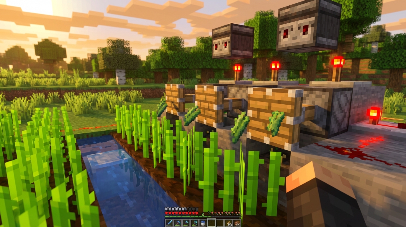 How To Build An Efficient Automatic Sugarcane Farm In Minecraft 1.21