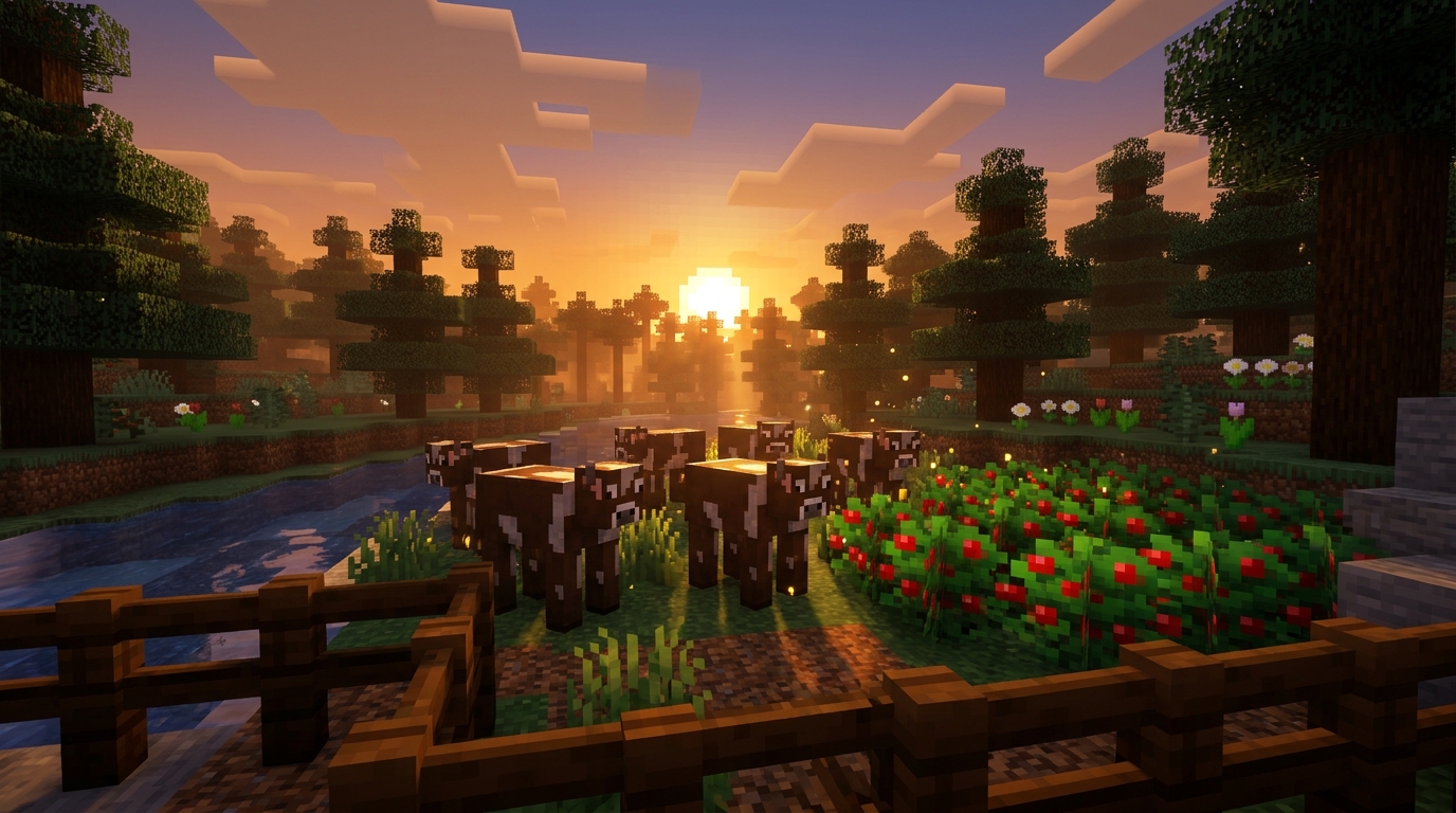 Early Game Sustenance From Cows And Berries