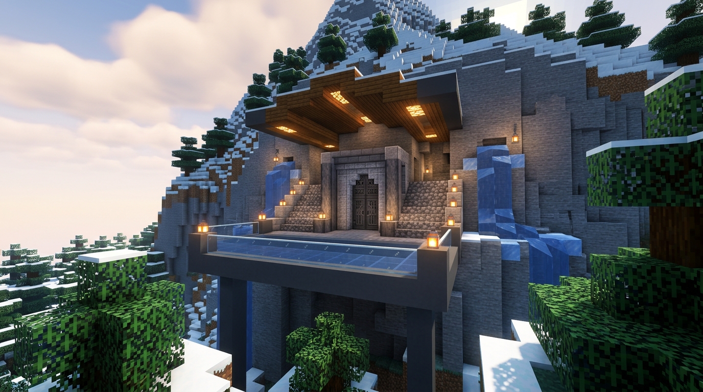 Stunning Mountain Base Entrance Ideas For Your Next Minecraft Build Grand Glass Balconies And Modern Overhang Entrances