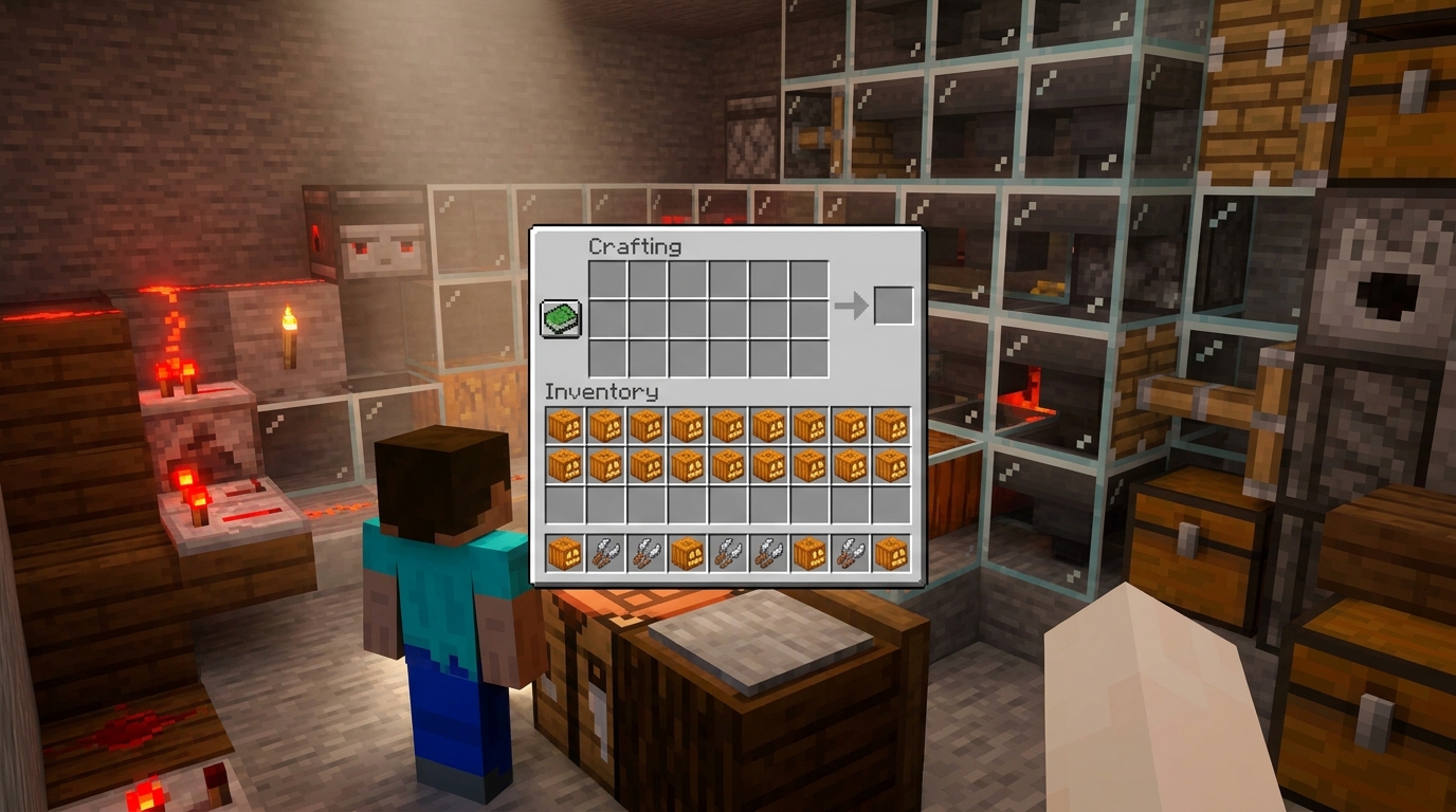 How To Build A Super Fast Automatic Pumpkin Carver Redstone Station Setting Up Your AFK Controls And Inventory