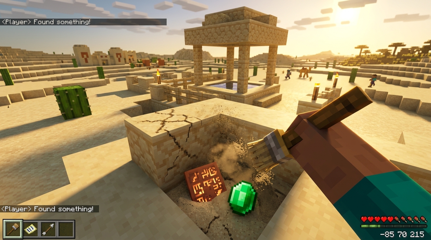 How To Find And Loot The Rare Desert Well In Minecraft Brushing For Exclusive Pottery Sherds And Emeralds