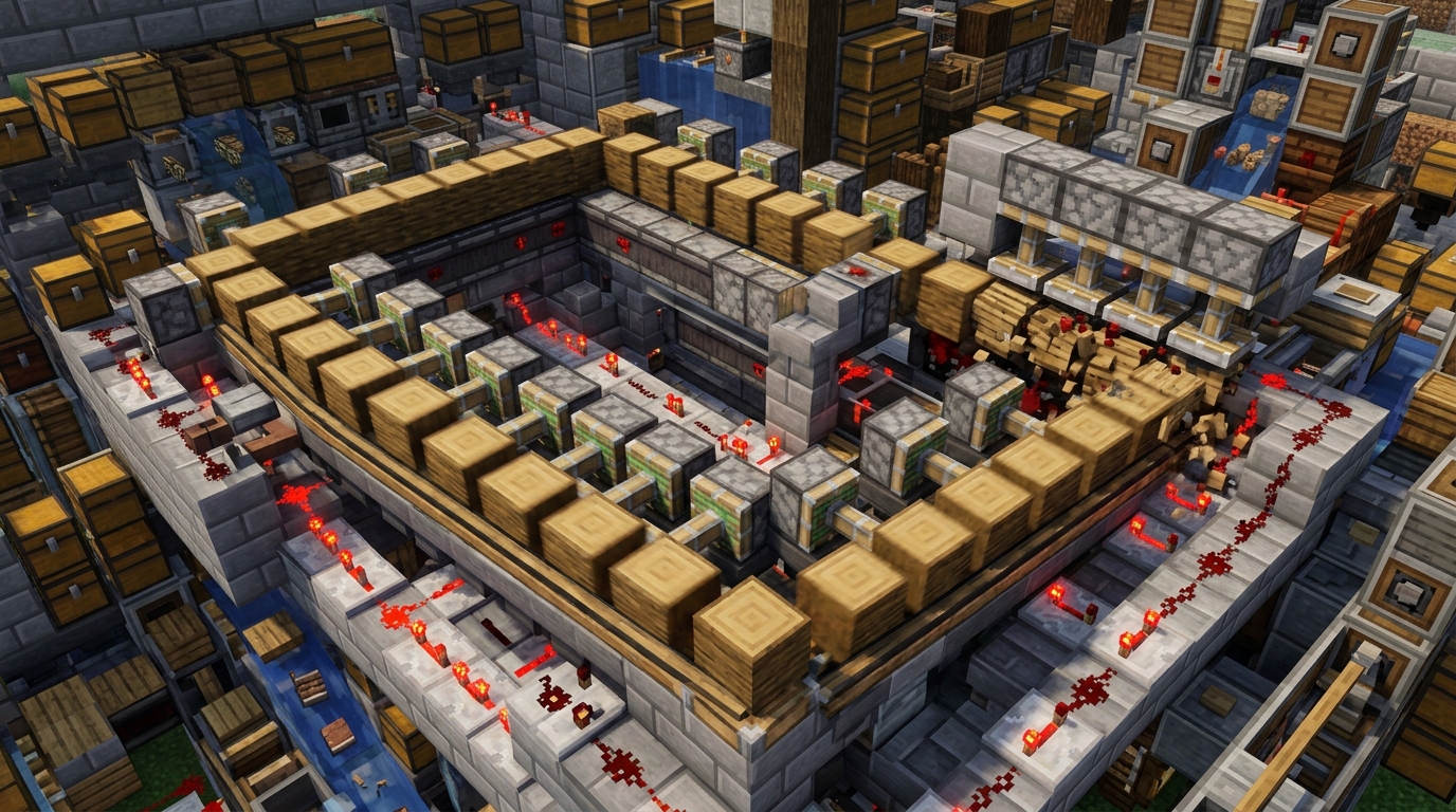 Build Your Own High Speed Instant Tree Farm Redstone Piston Feed Tapes And Log Processing Units