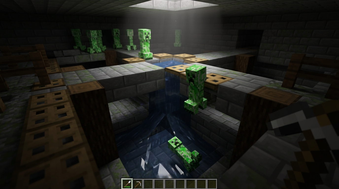 How To Build A Simple Creeper Farm For Infinite Gunpowder Efficient Mob Pathfinding Using Open Trapdoors