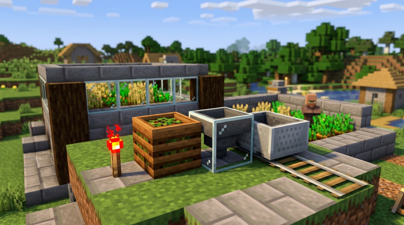 How To Build An Automatic Villager Crop Farm For Infinite Food Essential Materials For Your First Automatic Farm Module