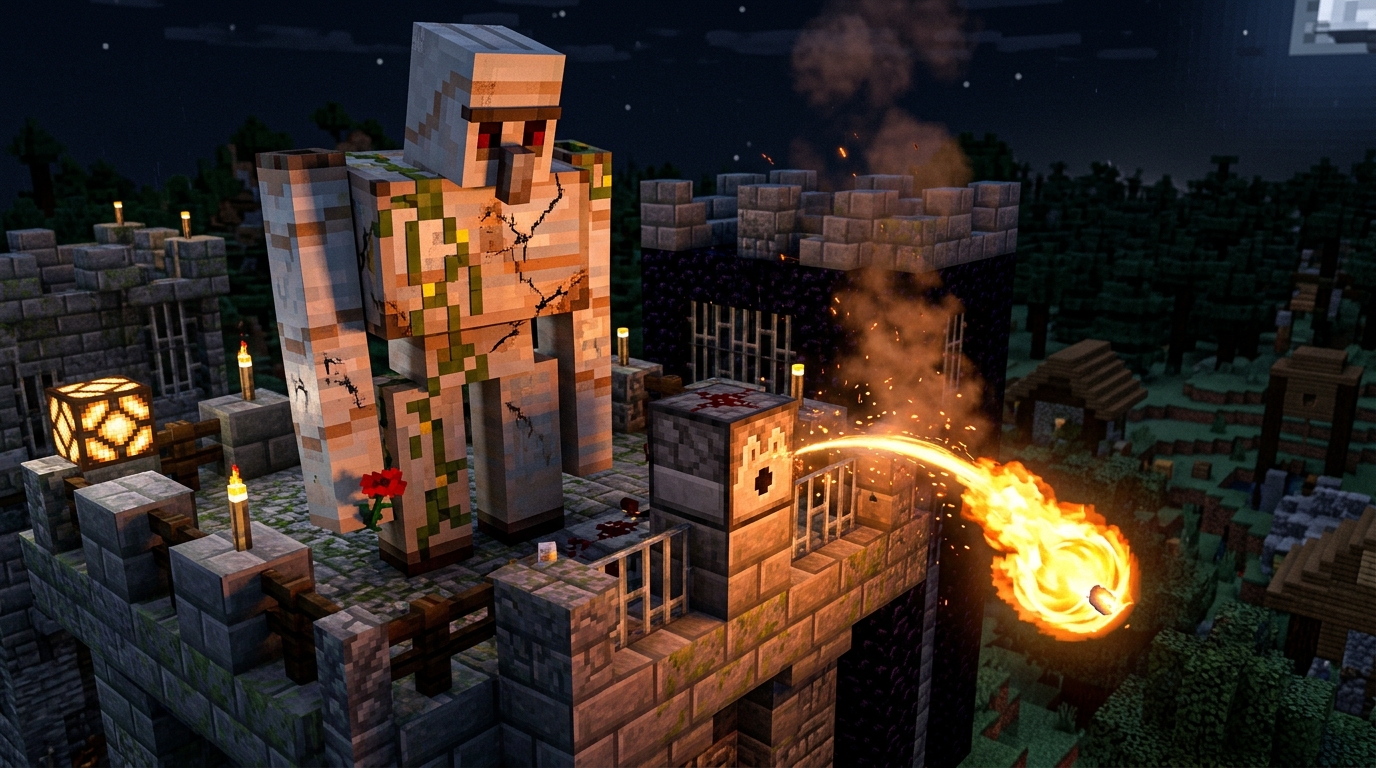 How To Build An Unstoppable Hardcore Minecraft Base Integrating Iron Golem Sentries And Automatic Fire Charges