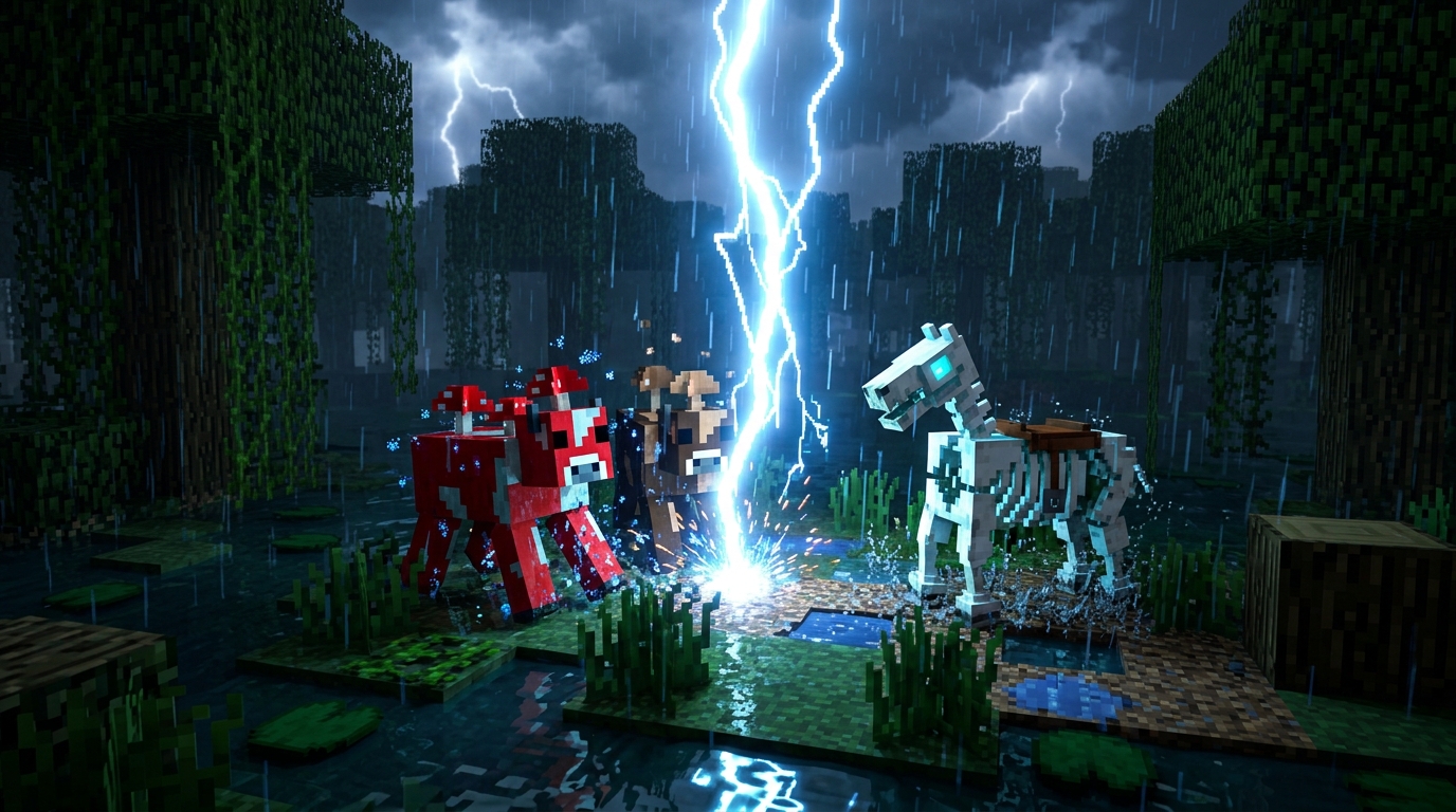 The Ultimate Guide To Rare Mob Variant Hunting In Minecraft Triggering Lightning For Brown Mooshrooms And Skeleton Horses
