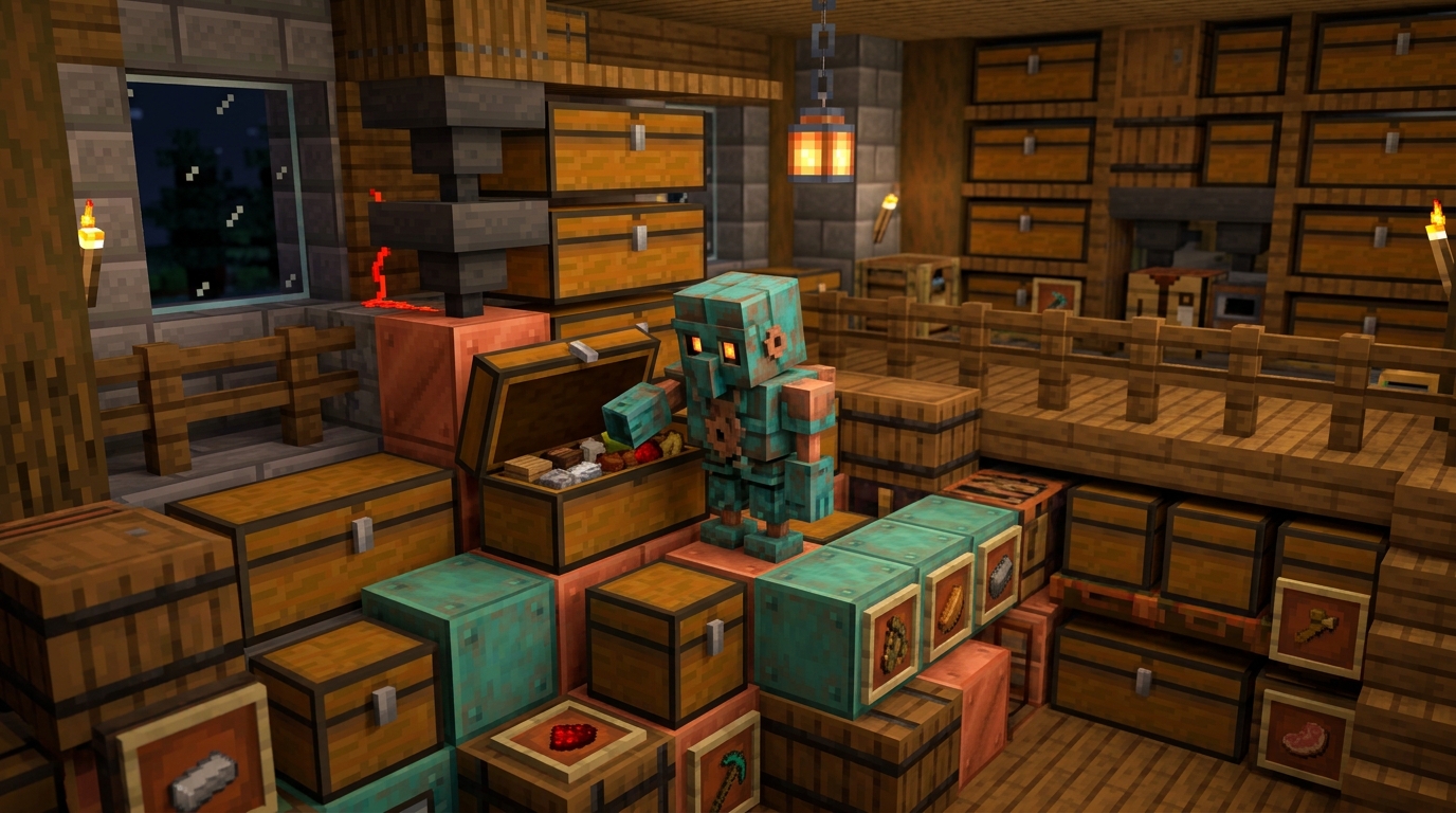 Copper Golem Guide: Build, Use, Oxidize, and Organize Storage Copper Golem Storage Designs