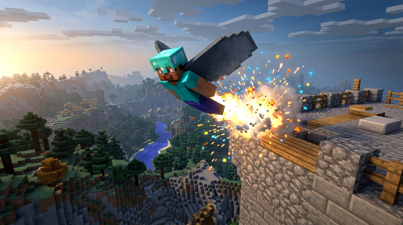 Elytra Firework Tutorial: Fly Safely Across Minecraft Equip Elytra And Launch Safely