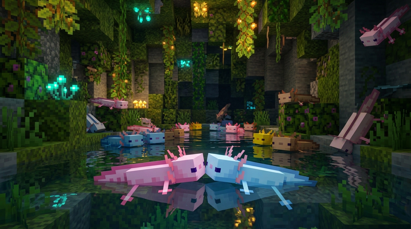 Minecraft Axolotl Breeding Guide Find Breed And Transport Them Finding Axolotls In Lush Caves
