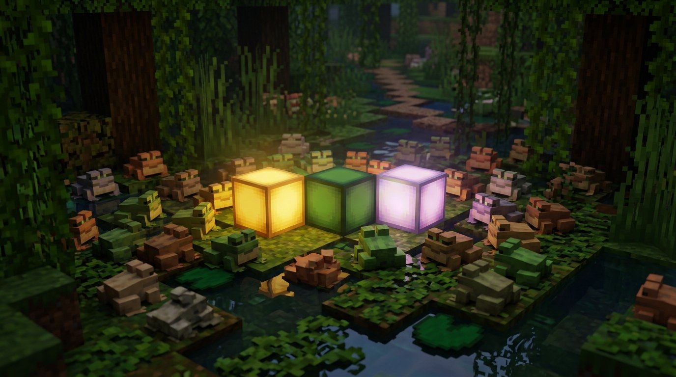 Minecraft Froglights: Colors, Collection Methods, And Build Ideas Froglight Colors And Frog Variants