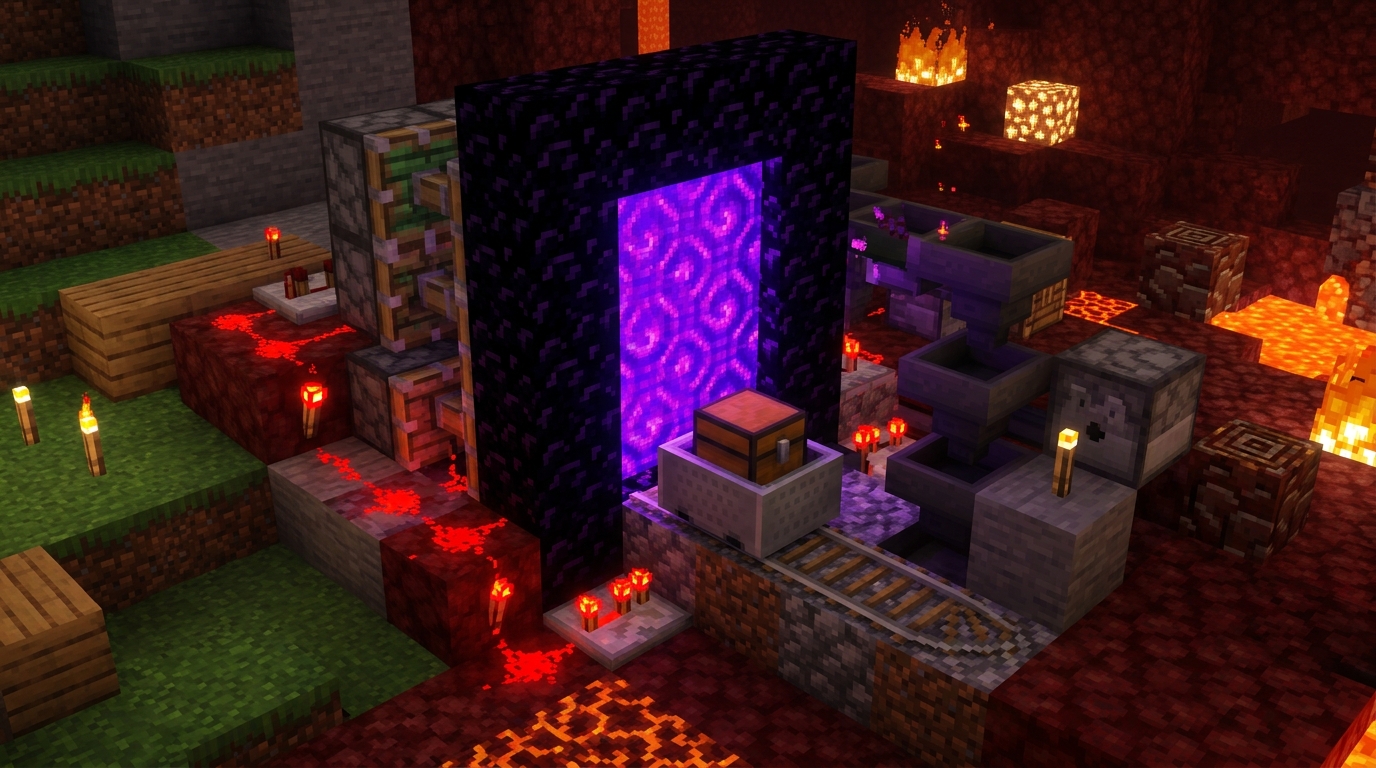 Chunk Loader Redstone In Minecraft Java Edition Nether Portal Redstone Chunk Loaders