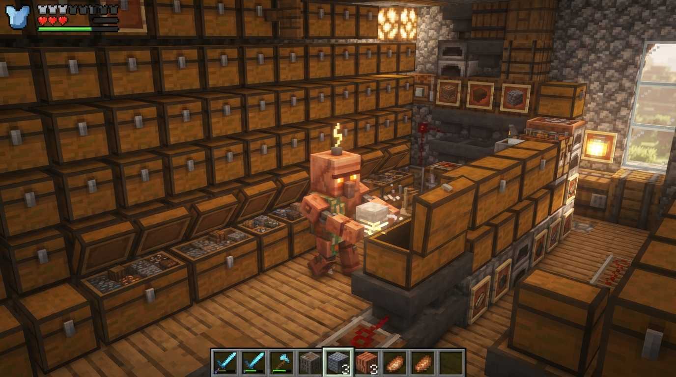 Copper Golem Sorting In Minecraft: Build Simple Chest Storage